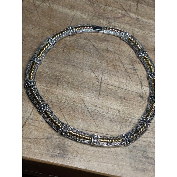 Vintage Two-Tone Sterling Silver & Gold-Plated Necklace With Intricate Design - Picture 11 of 11
